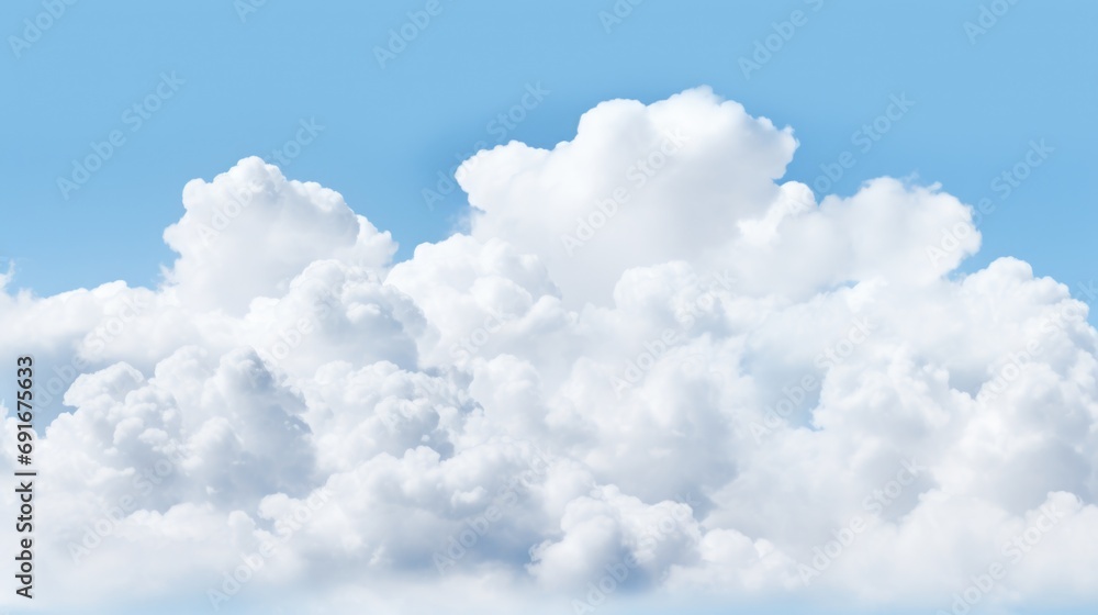Poster a plane soaring through a sky filled with fluffy clouds. perfect for travel or aviation-related proj