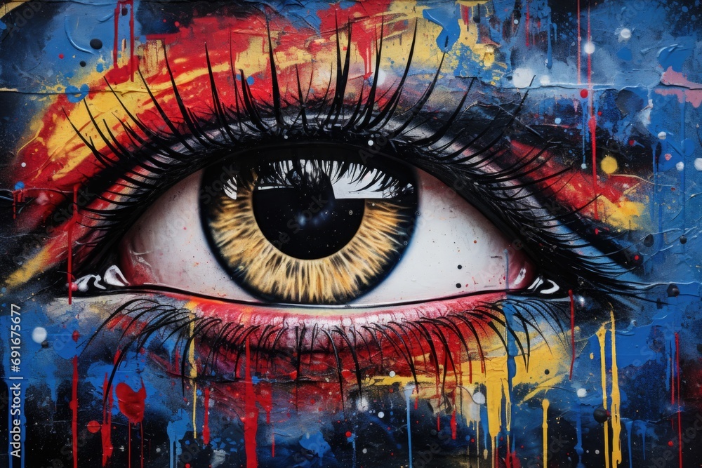 Poster A close-up view of a painted eye. Perfect for art enthusiasts and those looking to add a unique touch to their decor