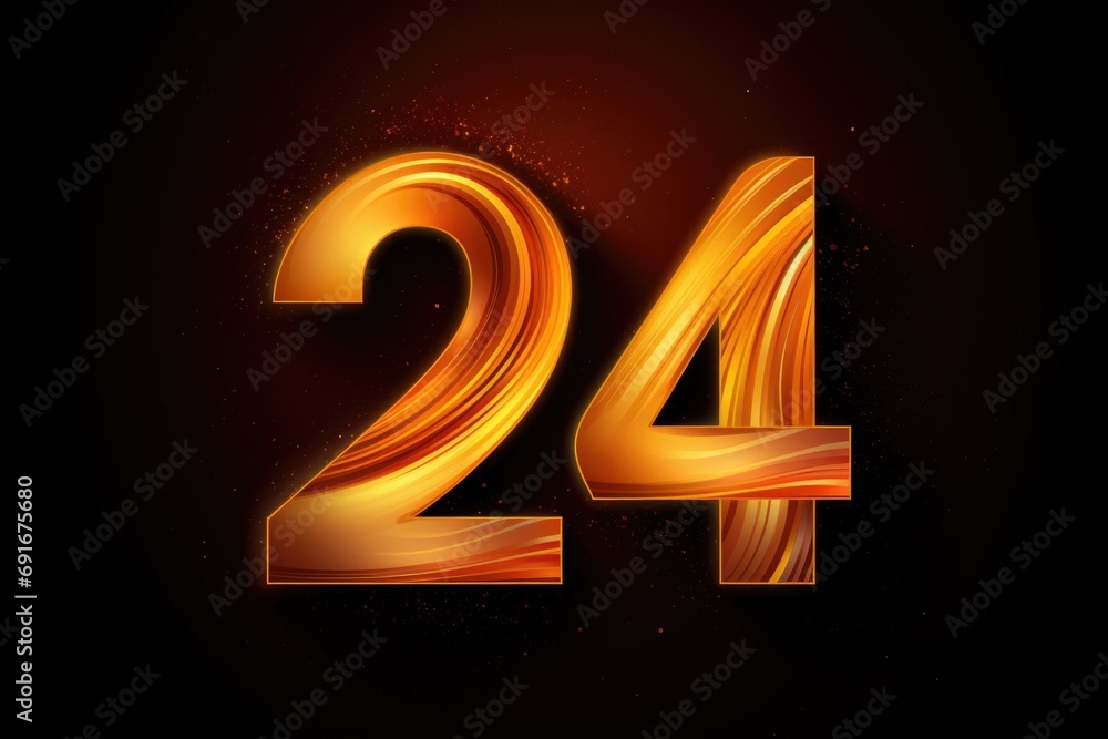 Poster A close-up image of the number 24 made up of golden liquid. This versatile image can be used for various design projects