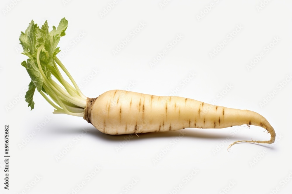 Poster a detailed close-up of a carrot resting on a white surface. perfect for food and nutrition-related p