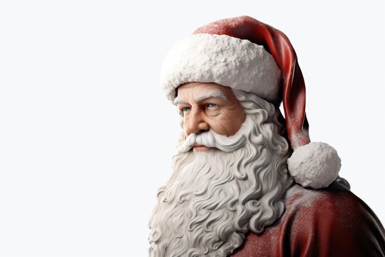 A close-up view of a Santa Claus statue. This image can be used for holiday-themed designs or as a festive decoration for Christmas events