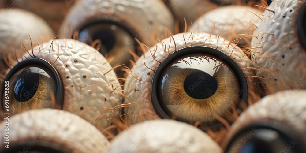 Poster A close-up shot of a bunch of balls with eyes. Perfect for adding a playful touch to any project