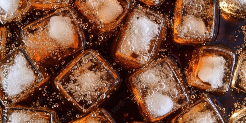 Poster a pile of ice cubes sitting on top of a table. suitable for various uses