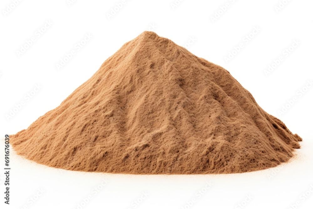 Poster a pile of dirt sitting on top of a white surface. suitable for various applications