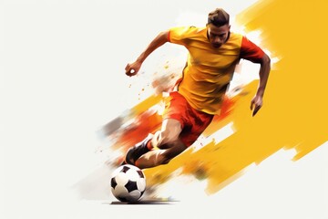 A painting of a man in action, kicking a soccer ball. Ideal for sports enthusiasts and soccer-related projects