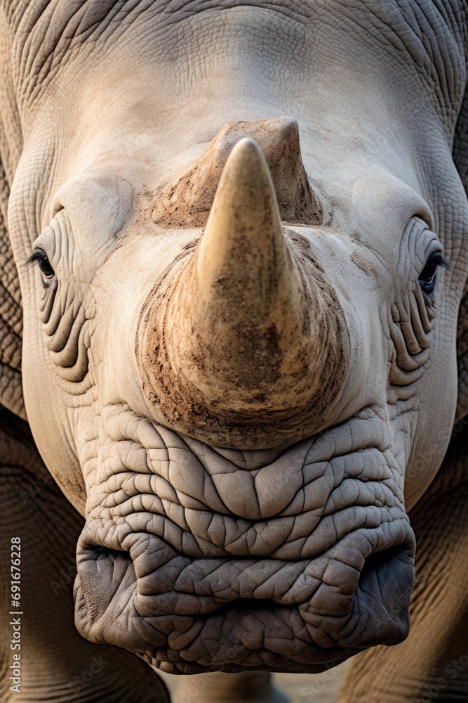 Aufkleber a close up view of a rhino's face with a prominent horn. this image can be used to depict the streng