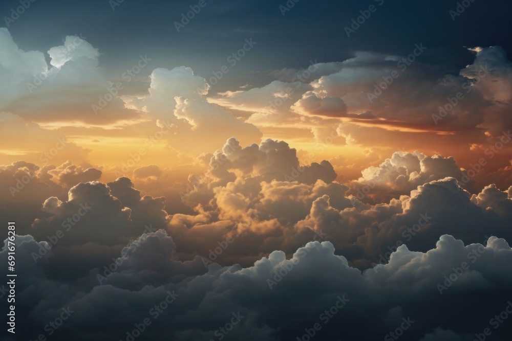 Poster A picture of a sky with fluffy white clouds and a bright star shining through. Perfect for adding a touch of nature and wonder to any project