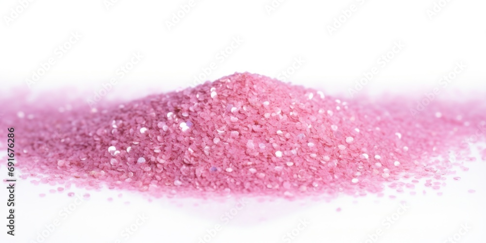 Poster a pile of pink glitter sitting on top of a white surface. ideal for adding sparkle and glamour to yo