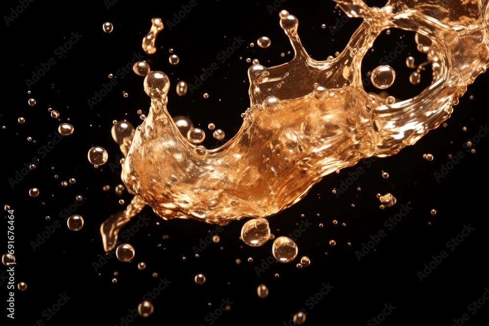 Poster A captivating image capturing a splash of water on a sleek black surface. Perfect for adding a modern touch to any design or showcasing the beauty of water in motion