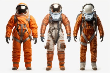 Three astronauts in spacesuits standing together. Suitable for space exploration and teamwork themes - obrazy, fototapety, plakaty