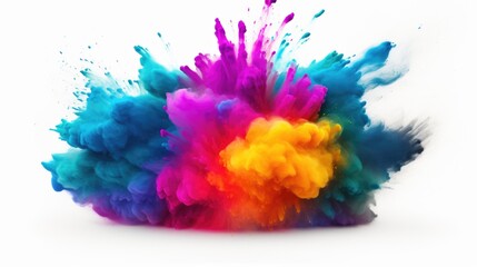 Fototapeta premium A vibrant and dynamic explosion of colorful powder on a clean white background. This image can be used to add a burst of energy and excitement to various projects