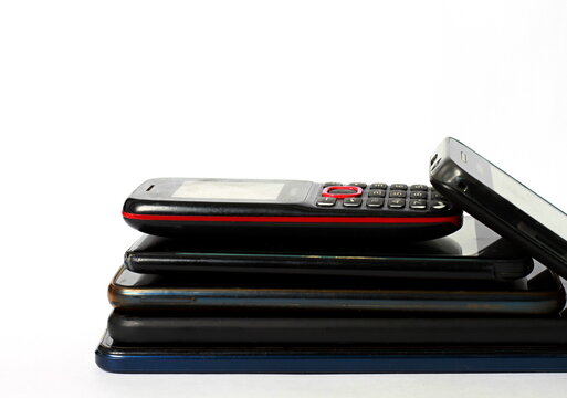 old mobile phones on table no people stock photo stock image