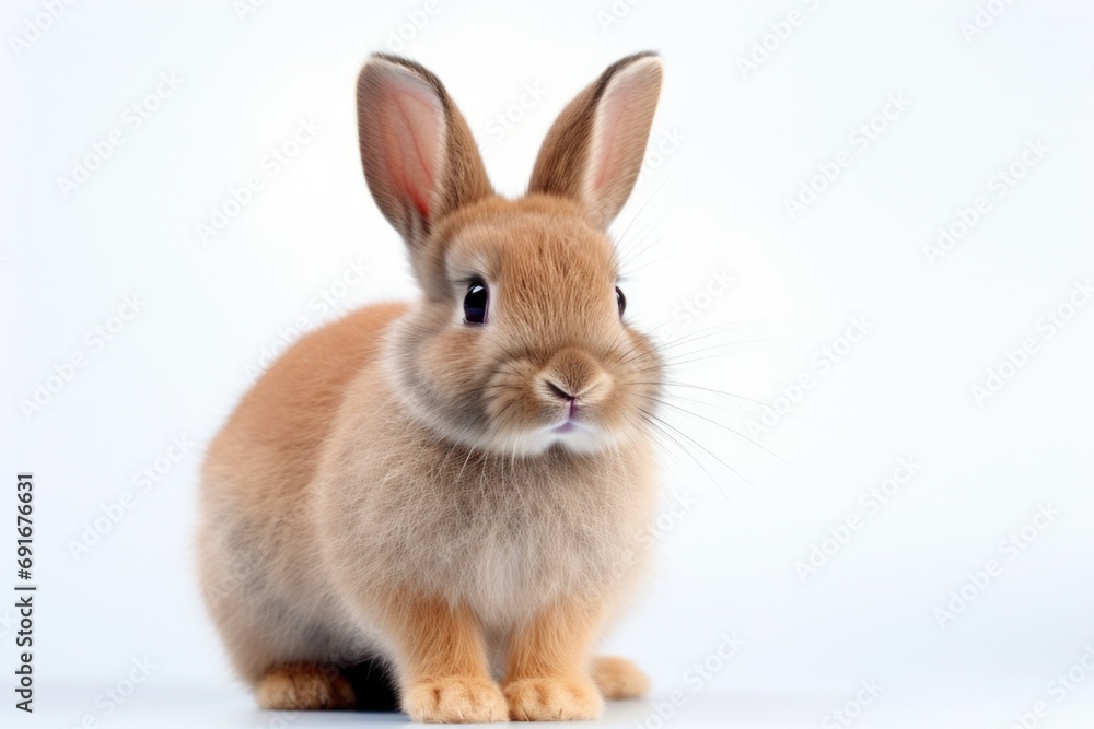 Poster a brown rabbit sitting on top of a white surface. suitable for various uses