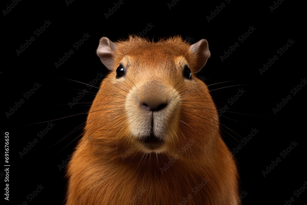 Poster a close up photograph of a rodent on a black background. this image can be used for various purposes