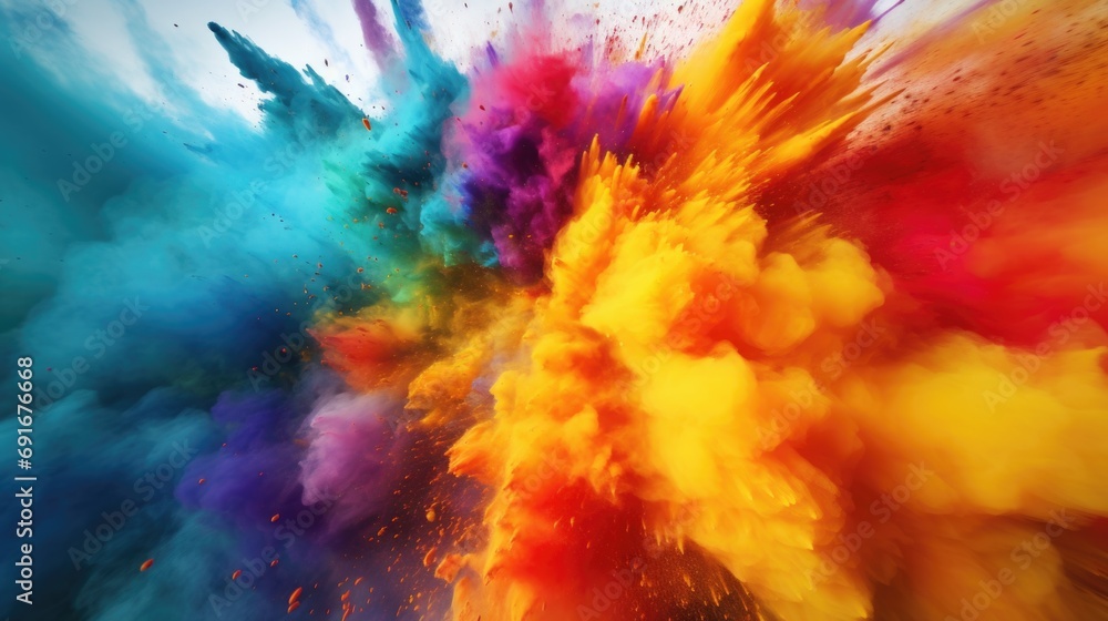 Poster a vibrant explosion of colored powder in the air. perfect for adding a burst of energy and excitemen