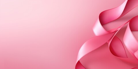 A pink ribbon is displayed on a pink background. This image can be used for various purposes
