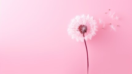  a dandelion on a pink background with copy - space in the middle of the dandelion is in the center of the dandelion and the dandelion is in the foreground.
