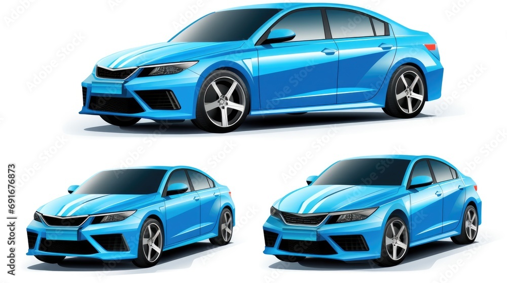 Aufkleber A collection of four different views of a blue car on a clean white background. Versatile and suitable for various design projects