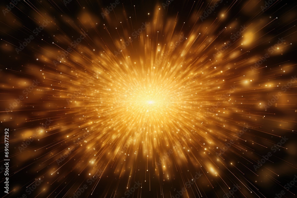 Poster a stunning golden starburst shines brightly against a dark black background. perfect for adding a to