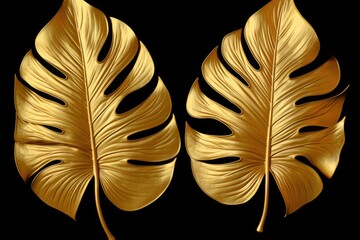 A pair of golden leaves on a black background. Perfect for autumn-themed designs and nature-inspired projects