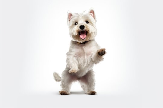 A small white dog standing on its hind legs. Perfect for pet lovers and animal-themed projects