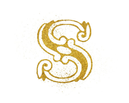 Decorative letter S with golden glitter effect isolated on transparent background
