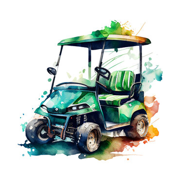 Watercolor Golf Cart 