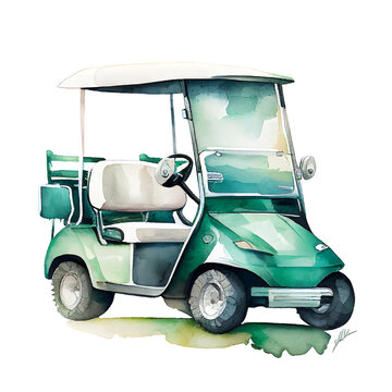 Watercolor Golf Cart 