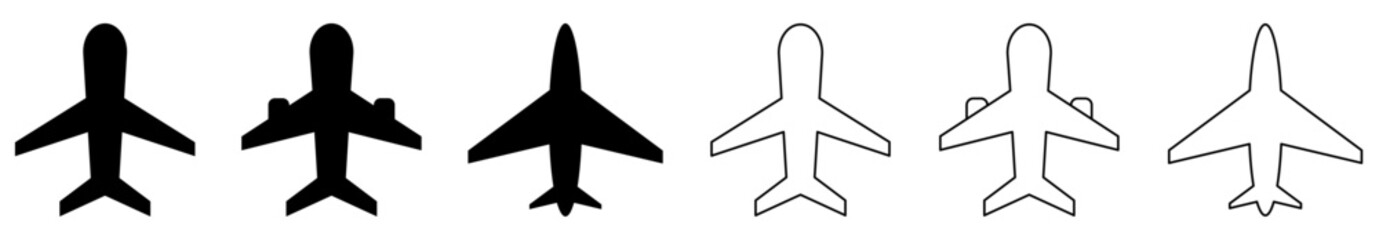 Set of plane icons. Airplane icons. Flight transport symbol. Vector illustration isolated on white background - obrazy, fototapety, plakaty