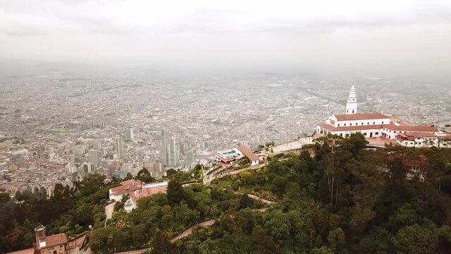 Aerial drone shot of Bogota from Monserrate. High quality 4k footage.