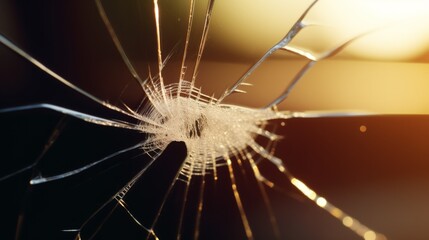 Obraz premium A shattered glass with the sun shining in the background, creating a dramatic and captivating image.