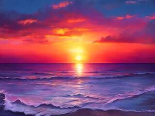 Fototapeta na wymiar Fantasy sunset over ocean or sea.
