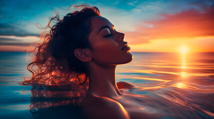 Portrait of African American woman with soft colors. Zen and peace of mind concept.