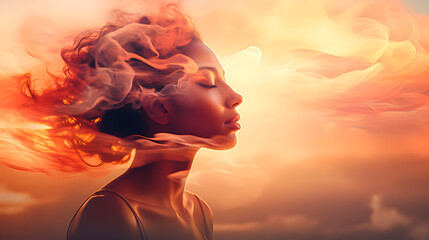 Portrait of African American woman with soft colors. Zen and peace of mind concept.