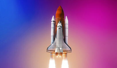 Space shuttle rocket isolated on bright background. Spaceship graphic design space concept. Elements of this image furnished by NASA