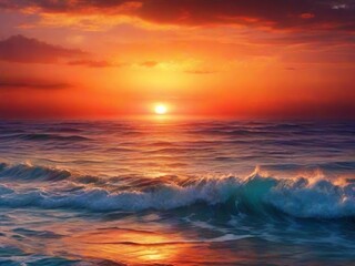 Fototapeta na wymiar Fantasy sunset over ocean or sea.
