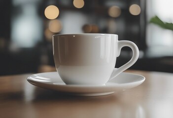 White coffee cup close up with blurred background