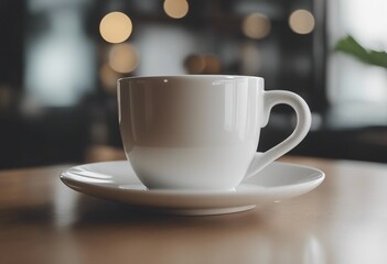 Fototapeta premium White coffee cup close up with blurred background