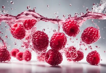 Raspberries in juice or water splash