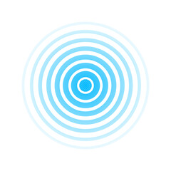 Circle radar wave. Sound ripple icon. Blue effect pulse isolated on white background. Signal radio. Pattern sonar. Vibration line. Radial rays. Round touch logo. Effect water. Vector illustration
