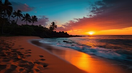 Obraz premium Gorgeous sunset on the ocean. The theme of environmental conservation