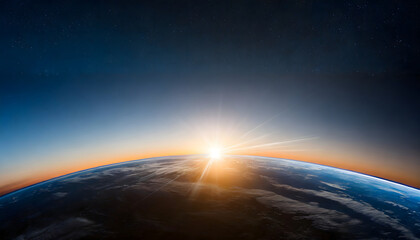 Fototapeta na wymiar Dawn of a New Day - Panoramic Earth Globe with Sunrise