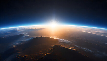 Fototapeta na wymiar Dawn of a New Day - Panoramic Earth Globe with Sunrise