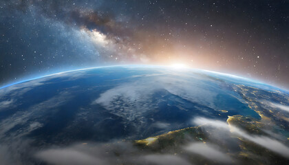 Naklejka premium Dawn of a New Day - Panoramic Earth Globe with Sunrise
