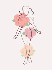 naked woman's silhouette with flowers - lineart faceless vector illustration