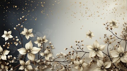 minimalistic winter background in beige shades with thin branches and flowers. High quality photo