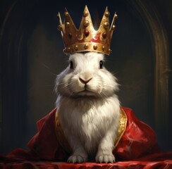 Bunny Animal wearing Crown. AI Generative
