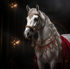Obraz na płótnie Canvas Horse wearing red robe. AI Generative