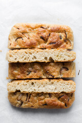 homemade onion focaccia on a white background, Flatlay of focaccia with red onion topping, fresh homemade focaccia bread