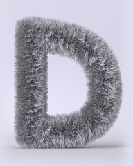 3d render of English alphabet in the form of fluffy letters. Letters with long pile